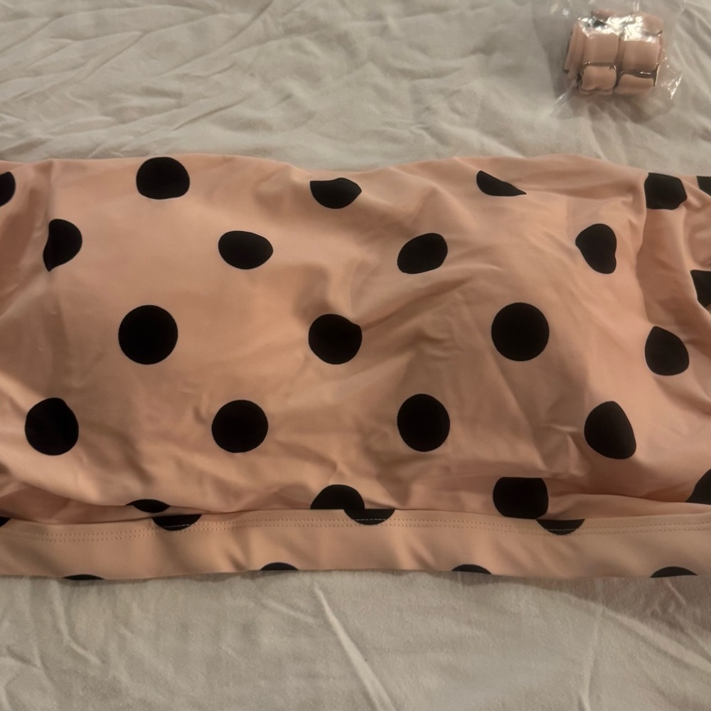 Xhilaration Peach Strapless Bandeau with Black Polka Dots